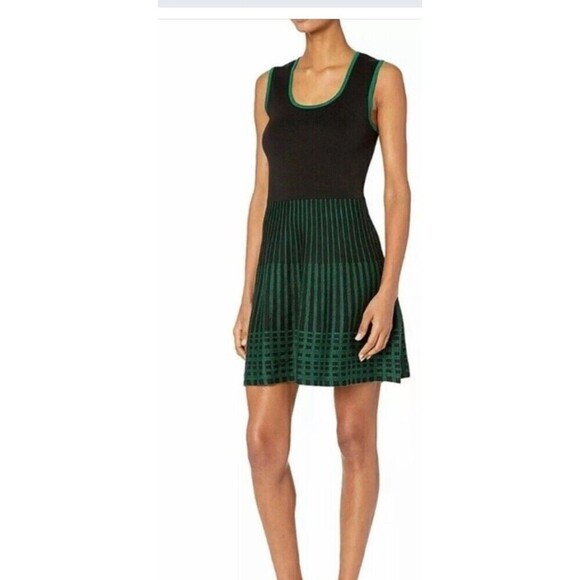 Anne Klein Womens L Sleeveless Stretch Knit Black Fit & Flare Sweater Dress NWT - Picture 1 of 8